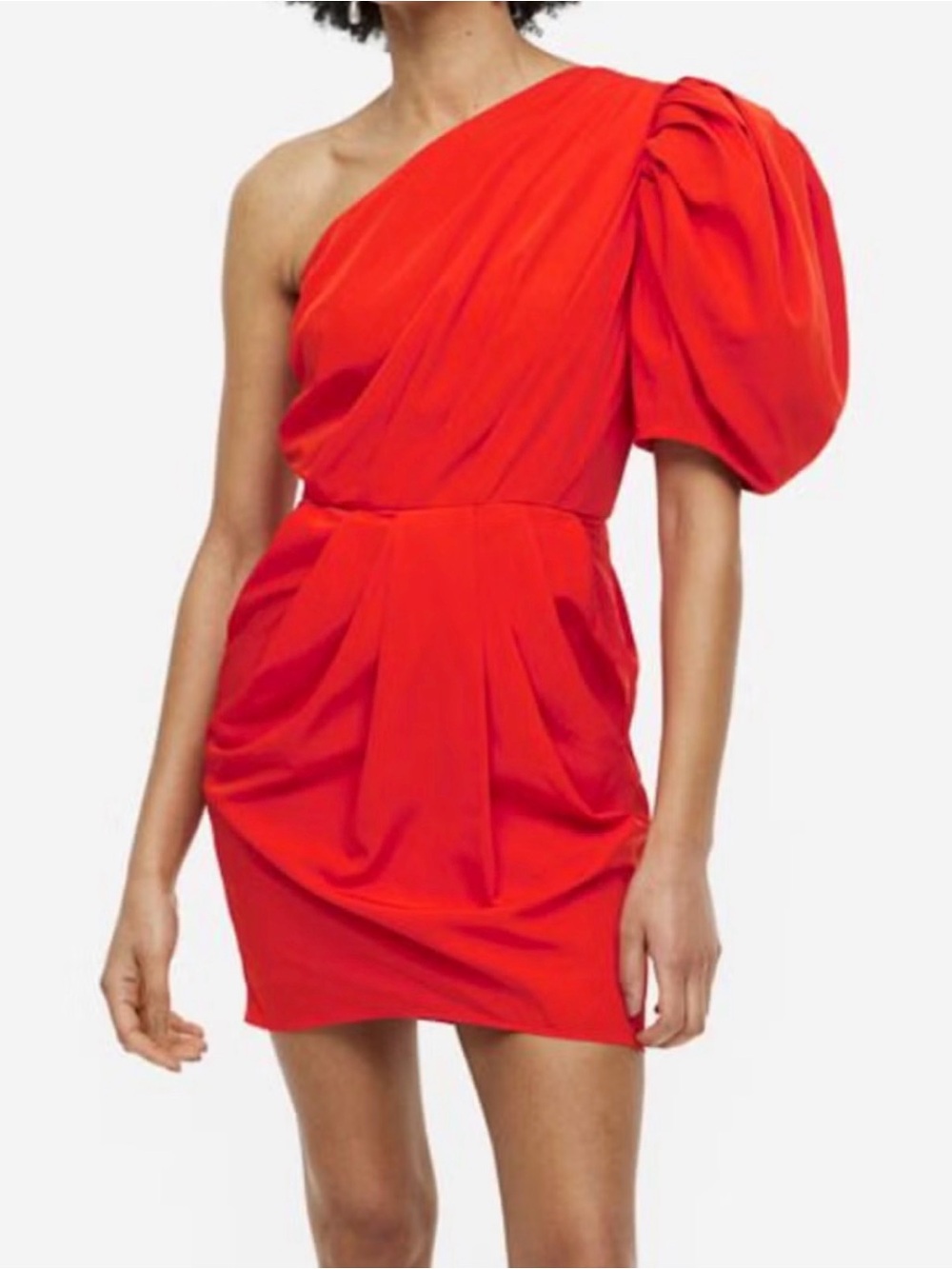 H&M red draped one-shoulder mini dress - size S